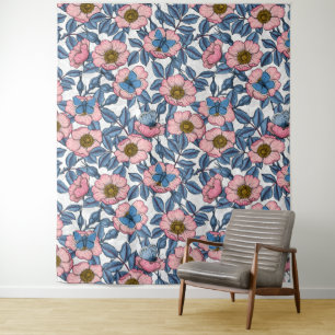 Tapete De Parede Rosa de cães e borboletas