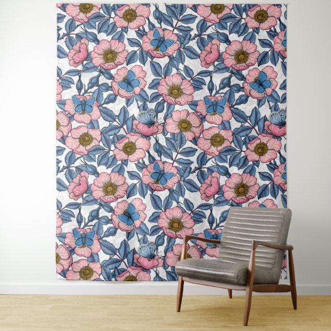 Tapete De Parede Rosa de cães e borboletas (In Situ)