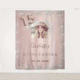 Tapete De Parede Rosa dourada Quinceanera foto brilho prateado