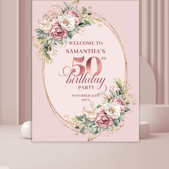Tapete De Parede Rosa Pastel Moderno Dourado Rosa 50º Aniversário C (Modern Rose Gold Pastel Pink 50th Birthday Celebration Backdrop

)