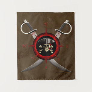 Tapete De Parede Rosa Pirata de Compass do Crânio
