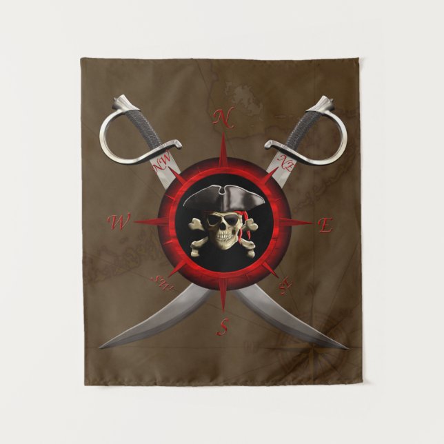 Tapete De Parede Rosa Pirata de Compass do Crânio (Frente)