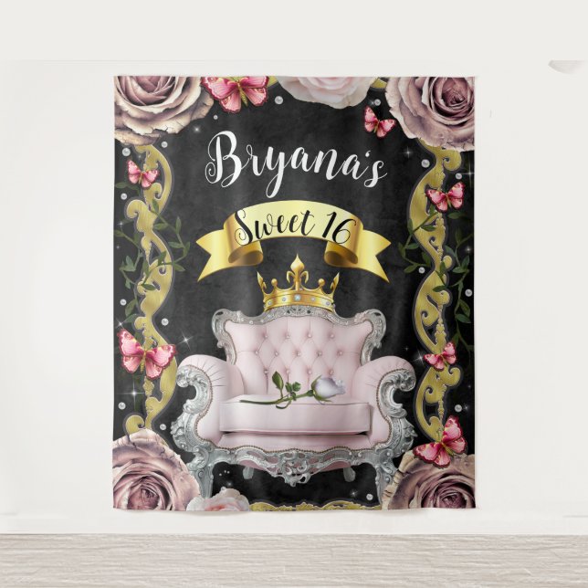 Tapete De Parede Rosas Borboletas Cadeira Rosa Fundo De Fotografia (Frente)