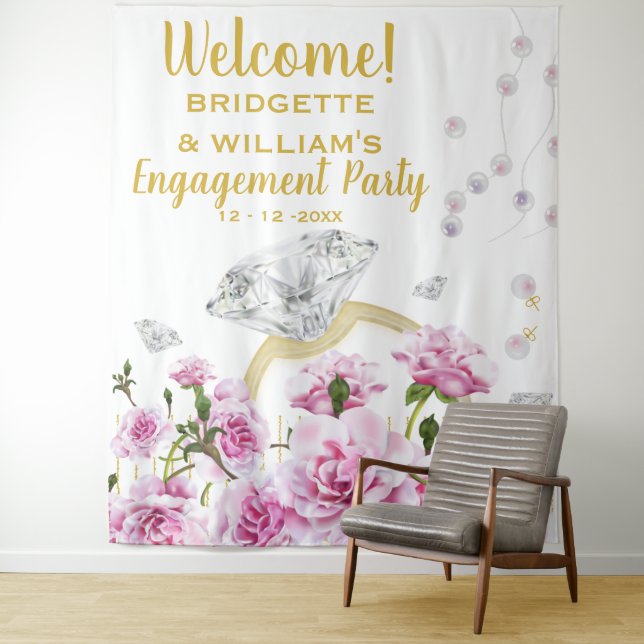 Tapete De Parede Rosas Rosa Pérolas Noivado Anel (In Situ)