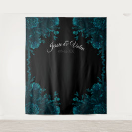 Tapete De Parede Rosas Teal Fundo Preto Fotográfico para Casamento