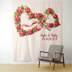 Tapete De Parede Rosas Vermelhas Coroa Floral Coração Elegante Fofo