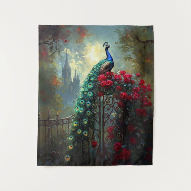 Tapete De Parede Rosas vermelhas Peacock Dramáticas (Frente)