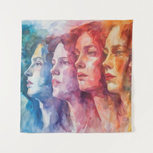 Tapete De Parede Rostos femininos - Pintura por aquarela
