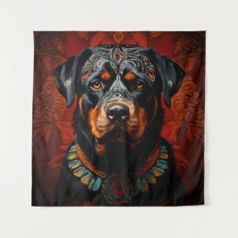 Tapete De Parede Rottweiler ceremonial em roupa de guerreiro