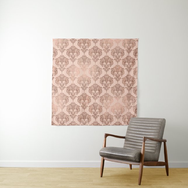 Tapete De Parede Rouge Rosé Dourado Pink Modern Glam Damask (In Situ)