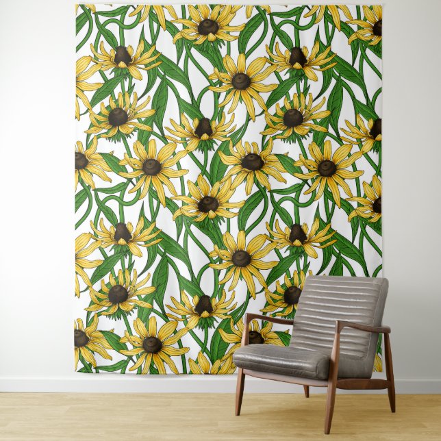 Tapete De Parede Rudbekia amarela em branco (In Situ)