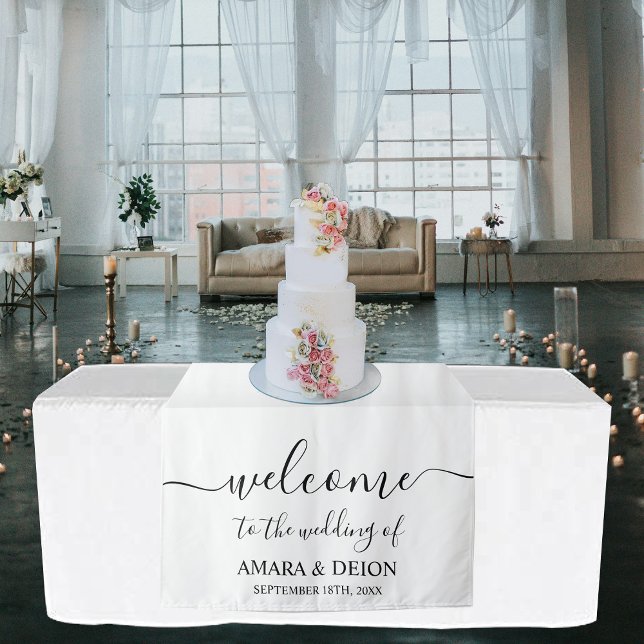 Tapete De Parede Runner de Mesa de Casamento de Caligrafia de Scrip (Elegant Script Calligraphy Wedding Table Runner Tapestry)