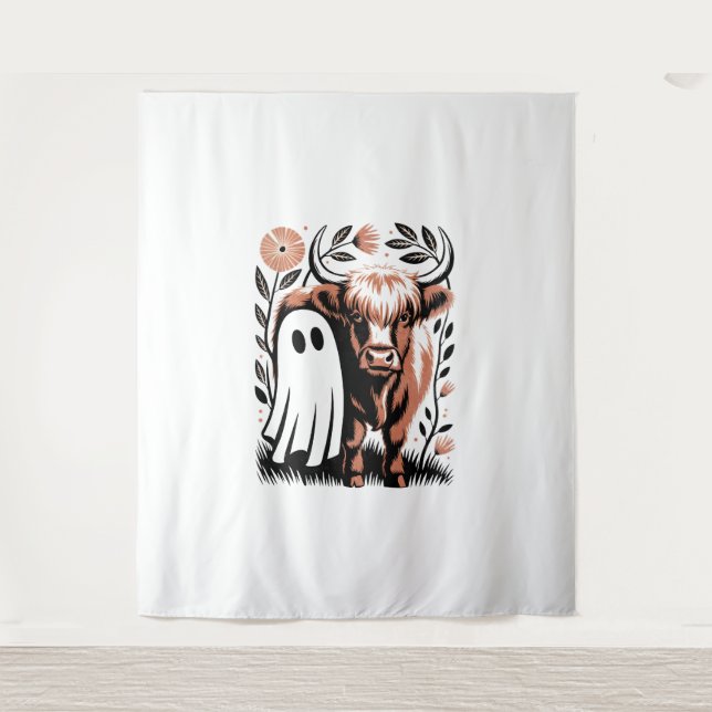 Tapete De Parede Russo Vaca Highland Ghost Halloween (Frente)