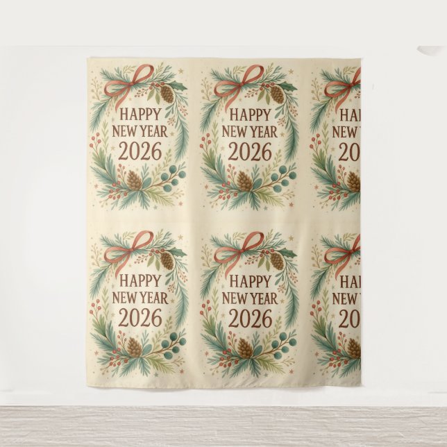 Tapete De Parede rustic happy new year 2026 party backdrop (Frente)