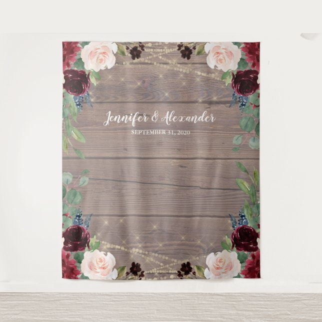 Tapete De Parede Rustic Marsala Wood Casamento Foto Booth Backdrop (Frente)