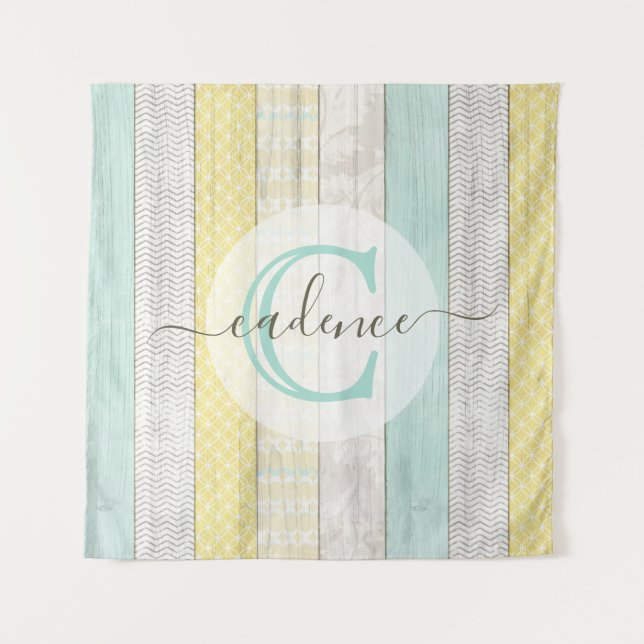 Tapete De Parede Rustic Mint & Yellow Boho Geo Modern Personalizado (Frente)