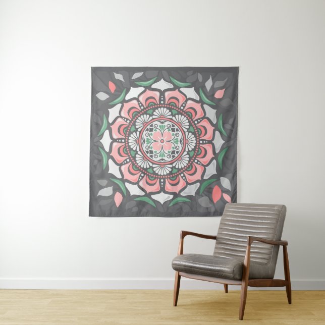 Tapete De Parede Rustic Pink Floral Mandala (In Situ)