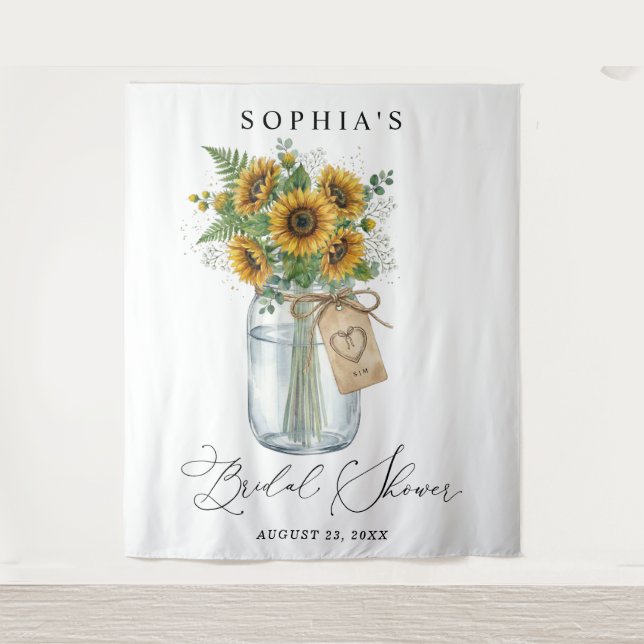 Tapete De Parede Rustic Sunflower Mason Jar Bridal Shower (Frente)