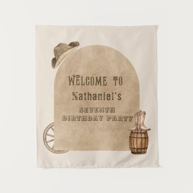 Tapete De Parede Rustic western cowboy  birthday backdrop  (Frente)