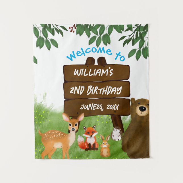 Tapete De Parede Rustic Woodland Birthday Party Forest Animals (Frente)