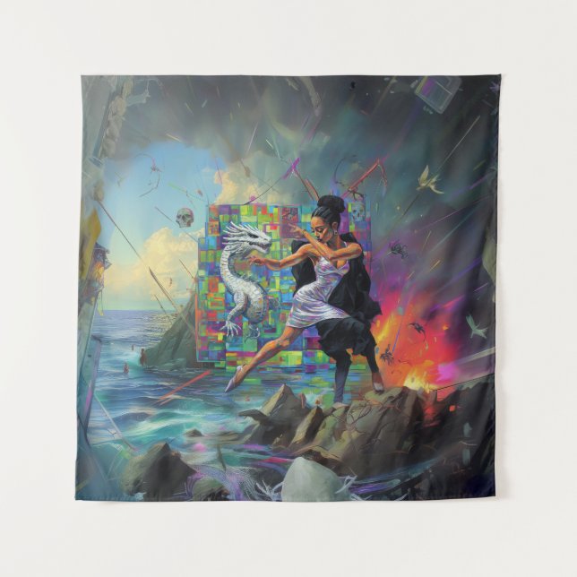 Tapete De Parede Sacerdotisa do Vestido de Prata oculta Arte AI Esc (Frente)