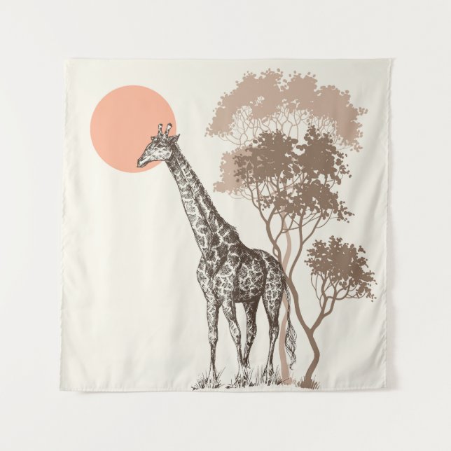 Tapete De Parede Safari Sunset Giraffe Nature Scenery (Frente)
