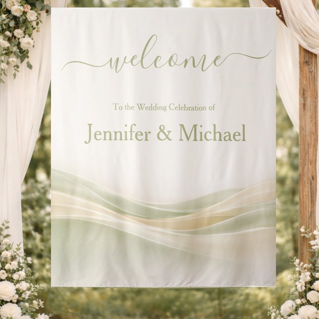 Tapete De Parede Sage Green and Ivory Wedding Sign (Sage Green and Ivory Wedding Sign Tapestry )
