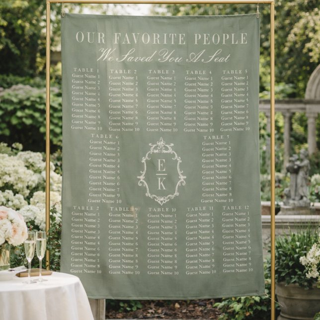 Tapete De Parede Sage Green Fabric Wedding Seating Chart Banner (Criador carregado)