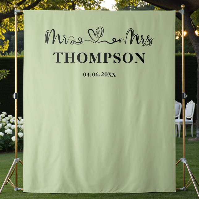 Tapete De Parede Sage Green | Mr and Mrs Elegant Simple Backdrop (Criador carregado)
