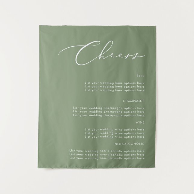 Tapete De Parede Sage Green Wedding Sign Sinal de Tecido (Frente)