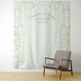Tapete De Parede Sage Green White Rose Wedding Photo Backdrop