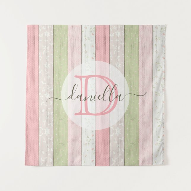 Tapete De Parede Sage Russo Verde e Madeira Floral Rosa Personaliza (Frente)