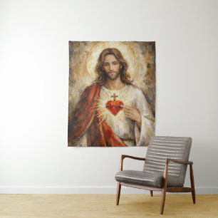 Tapete De Parede Sagrado Coração Jesus Pintura em Moldura Dourada I
