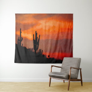 Tapete De Parede Saguaro Cactus Silhout Arizona Vermelho Sunset