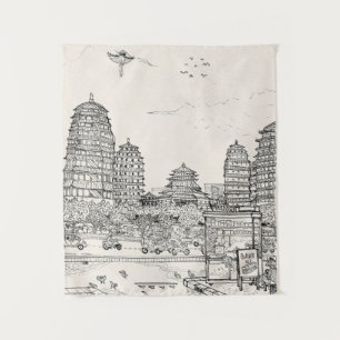 Tapete De Parede Saigon Pagoda Vietnam Cityscape Pen Tinta