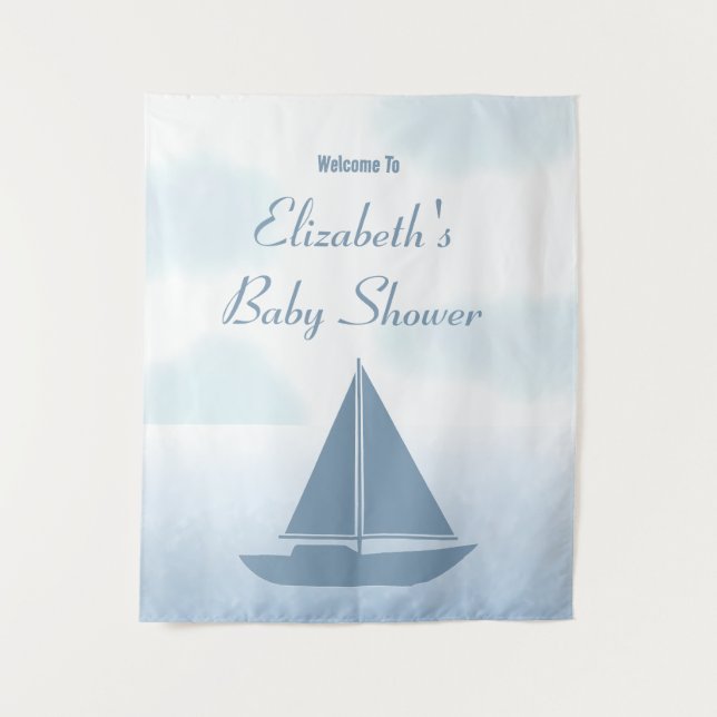 Tapete De Parede Sailboat Blue Watercolor Boy Baby Shower (Frente)