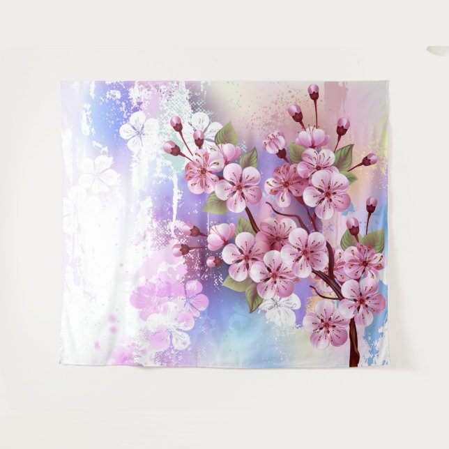 Tapete De Parede Sakura rosa no fundo da pintura (Frente (Horizontal))