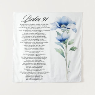 Tapete De Parede Salmo 91 Aquarela Flor Azul Escrituras Bíblicas
