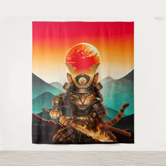 Tapete De Parede Samurai Cat Warrior Legend Wall Tapestry (Frente)