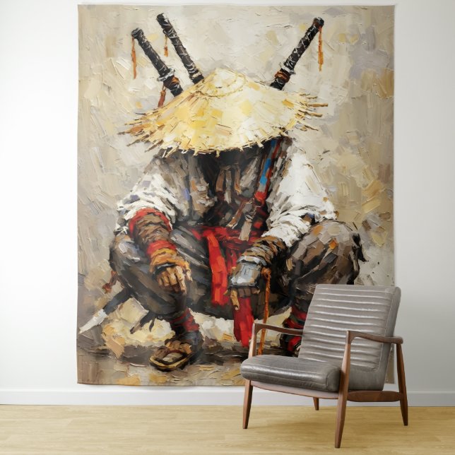 Tapete De Parede Samurai Descansando Espátula Laranja Impasto (In Situ)