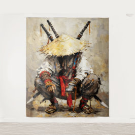 Tapete De Parede Samurai Descansando Espátula Laranja Impasto