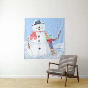 Tapete De Parede Santa Claus Helper Construindo Um Bobo Neve