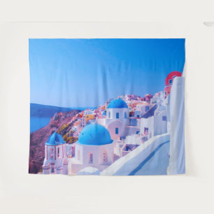 Tapete De Parede Santorini Grécia Ilha Azul Fundo para Cabine de Fo