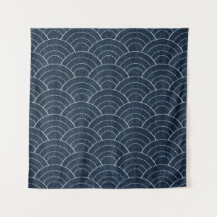 Tapete De Parede Sashiko Embroidery: Padrão Indigo Japonês.