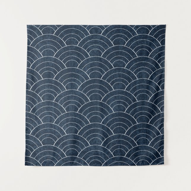 Tapete De Parede Sashiko seamless indigo dye pattern with tradition (Frente)