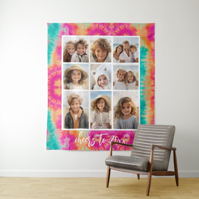 Tapete De Parede Saúde ao Ano Novo Tie-Dye Teal 70s (In Situ)