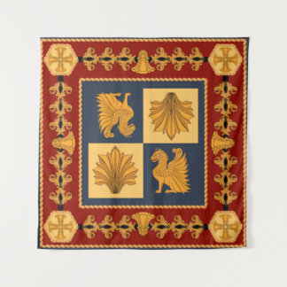 Tapete De Parede Scarf com leões sentados em ouro. Elementos separa