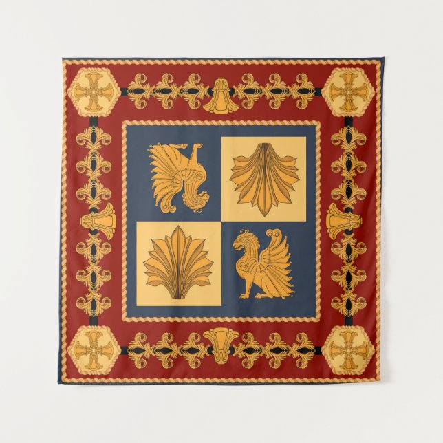 Tapete De Parede Scarf com leões sentados em ouro. Elementos separa (Frente)