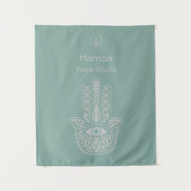 Tapete De Parede Seafoam Green Yoga Studio Hamsa Personalizável (Frente)