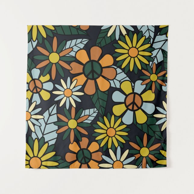 Tapete De Parede Seamless 70's retro hippie flowers pattern - Vinta (Frente)